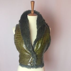 Green Faux Crocodile and faux fur halter vest